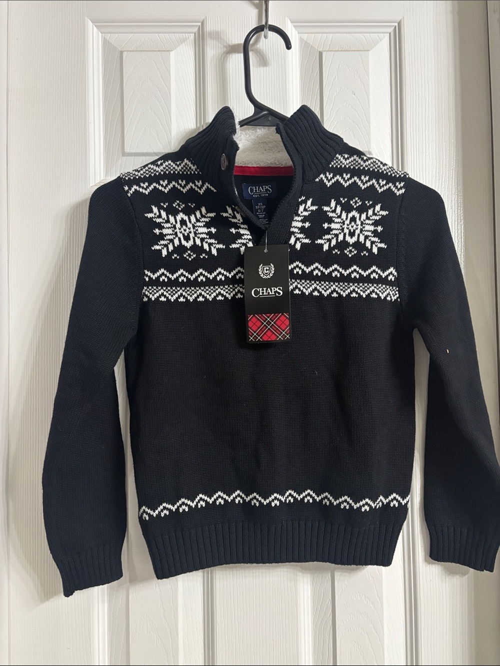 Chaps Kid’s Navy and White Fair Isle Zip-Neck Sweater